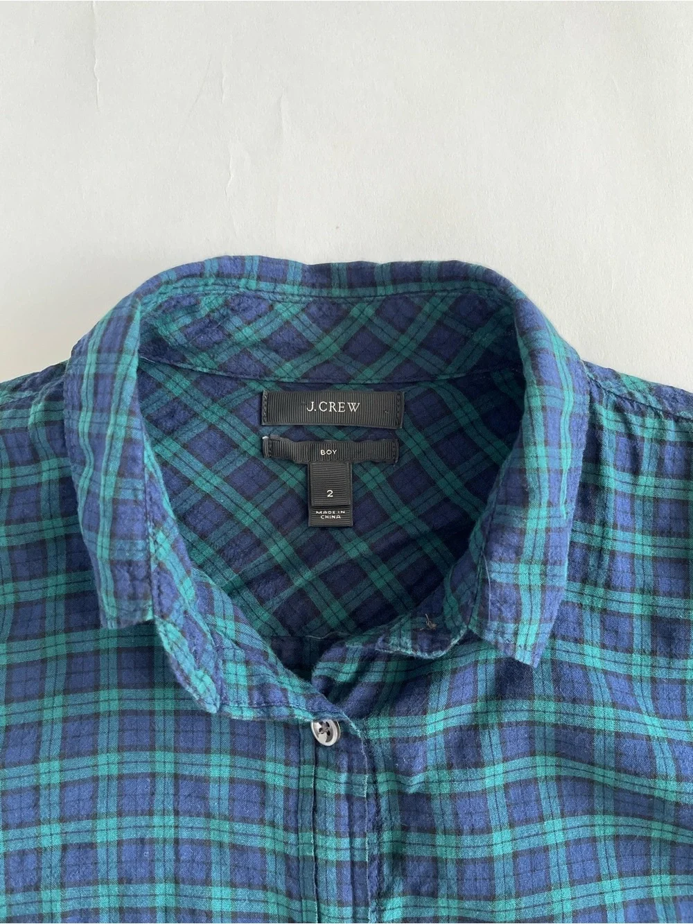J. Crew Women’s Boy Fit Green & Blue Plaid Long-Sleeve Button-Down Shirt